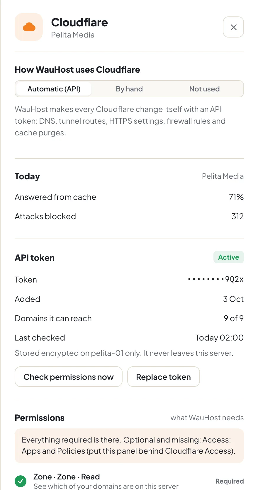 Cloudflare panel with the three ways to use it