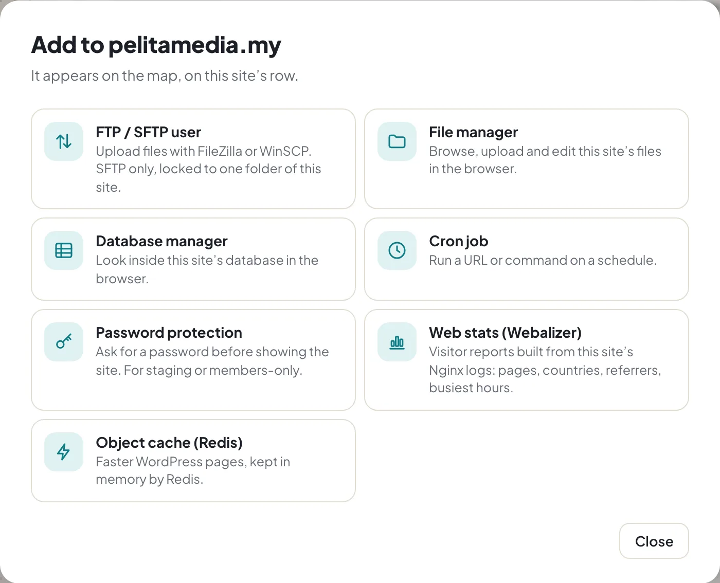 The Add picker for a website